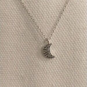 Petite cz and sterling Cresent moon necklace New